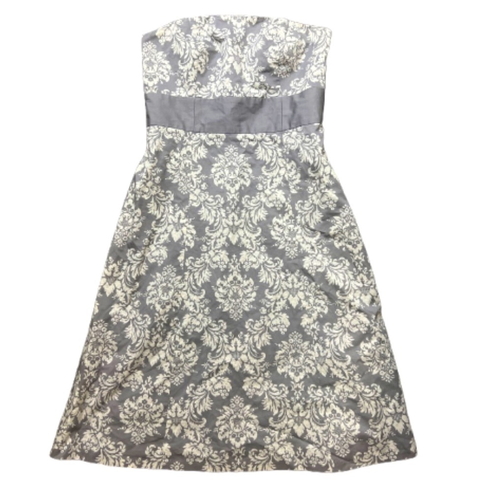 Ann Taylor LOFT‎ Gray Strapless Dress gray & cream floral print size 0 petite